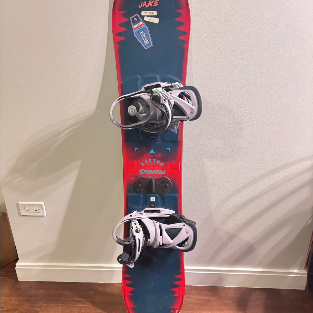 Burton Process Snowboard in Red and Blue with White Bindings